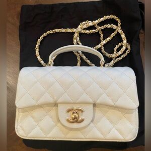 Chanel Off White Quilted Calfskin Top Handle Flap Mini Antique Gold rectangle